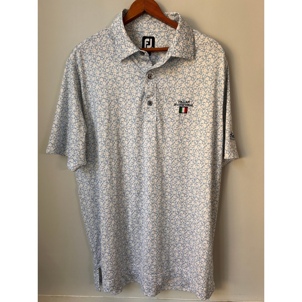 FootJoy Mens Italian Invitational Turf Valley Floral Golf Polo Shirt Blue Medium